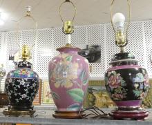 THREE CHINESE PORCELAIN TABLE LAMPS