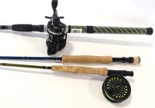 THREE FISHING RODS AND CASES