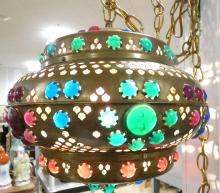 JEWELLED BRASS HANGING LAMP