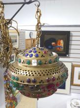 JEWELLED BRASS HANGING LAMP