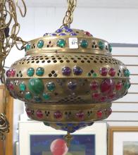 JEWELLED BRASS HANGING LAMP