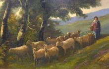 LARGE FRAMED "SHEEP" OIL PAINTING