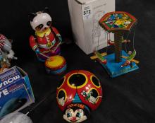 SIX VINTAGE TIN TOYS