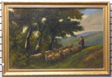 LARGE FRAMED "SHEEP" OIL PAINTING