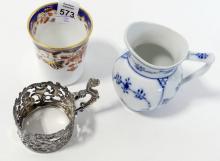 STERLING FRAMED CUP AND CREAMER