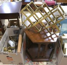 LAMP TABLE AND BOX LOT