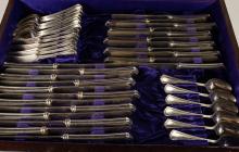 LARGE ANTIQUE SILVERPLATE FLATWARE SERVICE