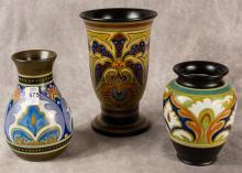 THREE GOUDA POTTERY VASES