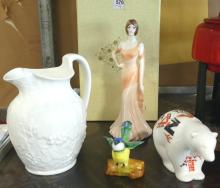 THREE FIGURINES AND JUG