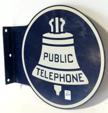 VINTAGE PORCELAIN "PUBLIC TELEPHONE" FLANGE SIGN