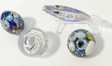 THREE PAPERWEIGHTS AND FIGURINE