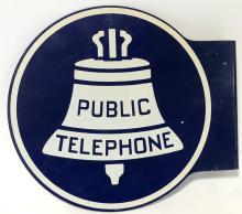 VINTAGE PORCELAIN "PUBLIC TELEPHONE" FLANGE SIGN