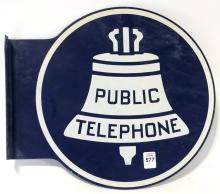 VINTAGE PORCELAIN "PUBLIC TELEPHONE" FLANGE SIGN