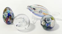 THREE PAPERWEIGHTS AND FIGURINE