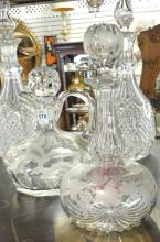 FIVE ANTIQUE DECANTERS