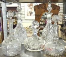 FIVE ANTIQUE DECANTERS