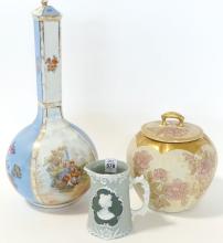 VASE, BISCUIT BARREL AND CREAMER