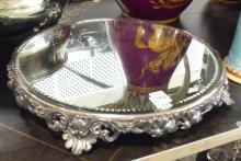 SILVER PLATE TUREEN AND MIRRORED PLATEAU
