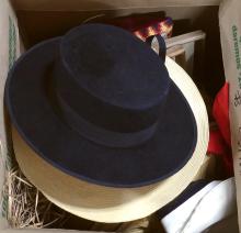 BOX LOT OF VINTAGE HATS, ETC.