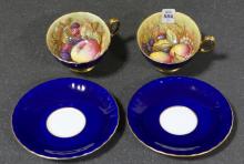 PAIR OF HAND-PAINTED AYNSLEY CUPS AND SAUCERS