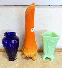 THREE ART GLASS VASES
