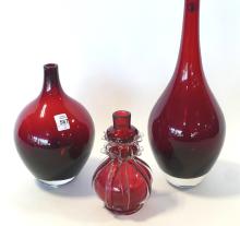 THREE GLASS VASES