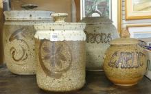 FOUR STONEWARE POTTERY CANISTERS