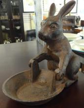 PAIR OF CAST IRON "RABBIT" FOOD DISHES