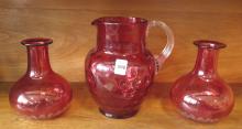 THREE PIECES OF CRANBERRY GLASS