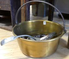 BRASS BUCKET WITH SILVER PLATE AND PEWTER