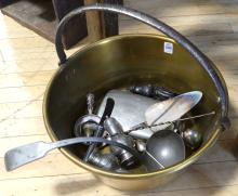 BRASS BUCKET WITH SILVER PLATE AND PEWTER