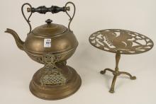 BRASS TIP KETTLE AND TRIVET