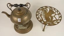 BRASS TIP KETTLE AND TRIVET