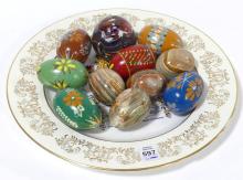 ONYX AND LACQUER EGGS, PAPERWEIGHT