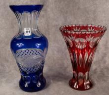 TWO BOHEMIAN OVERLAY CRYSTAL VASES