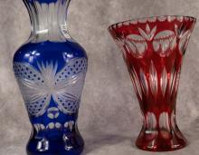 TWO BOHEMIAN OVERLAY CRYSTAL VASES