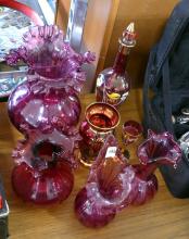 CRANBERRY GLASS VASES, ETC.