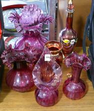 CRANBERRY GLASS VASES, ETC.