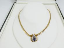 SAPPHIRE, DIAMOND & GOLD NECKLACE