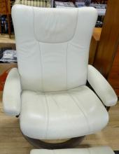 STRESSLESS LEATHER RECLINER AND FOOTSTOOL