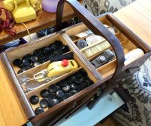 ACCORDION SEWING BOX WITH CONTENTS