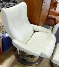 STRESSLESS LEATHER RECLINER AND FOOTSTOOL