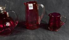 FOUR PIECES OF ANTIQUE CRANBERRY GLASS