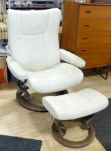 STRESSLESS LEATHER RECLINER AND FOOTSTOOL