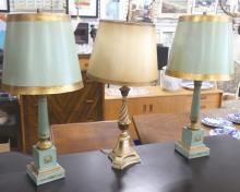 THREE VINTAGE WOODEN TABLE LAMPS