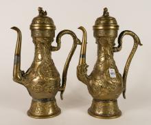 PAIR OF CHINESE BRASS COFFEE POTS