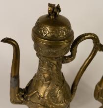 PAIR OF CHINESE BRASS COFFEE POTS