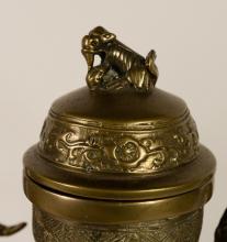 PAIR OF CHINESE BRASS COFFEE POTS