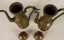 PAIR OF CHINESE BRASS COFFEE POTS