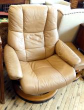 STRESSLESS LEATHER RECLINER AND FOOTSTOOL